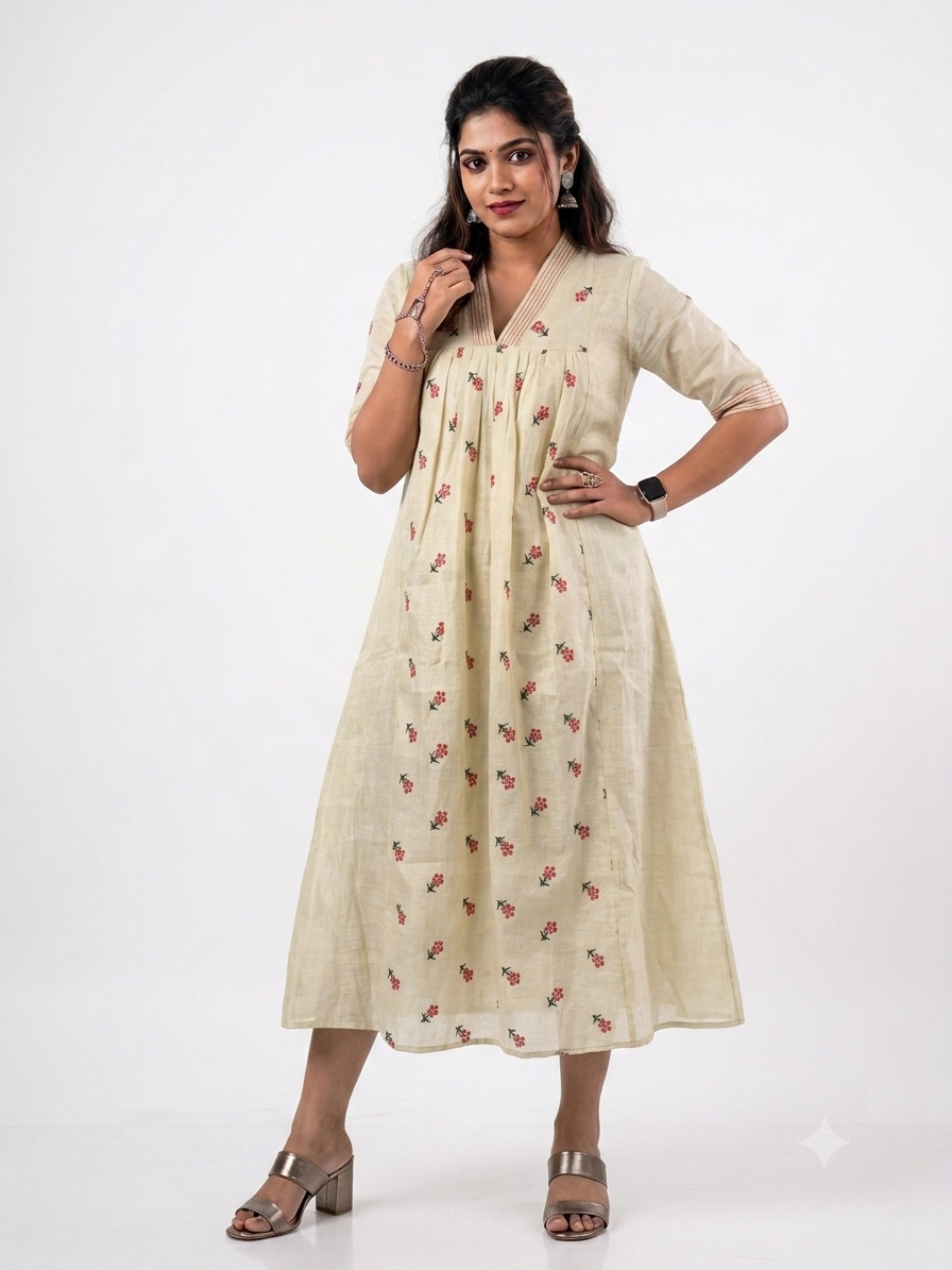 A-Line Tissue Kurti with Chinese Collar Neck – ₹675